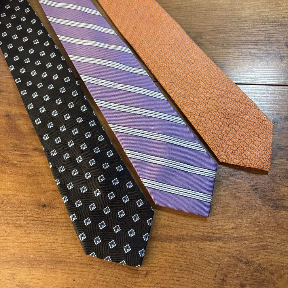 Jos A Bank Executive Collection Silk Necktie Lot 3 Black Geometric Purple Orange